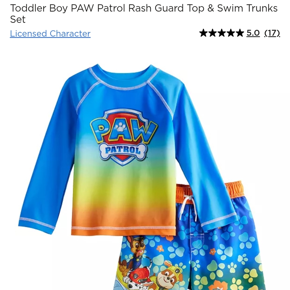 Paw Patrol Blue and Orange Rashguard Swim Set